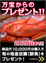 万宝から2月25日まで10,000円以上のお買い上げで地金目鯛をプレゼント